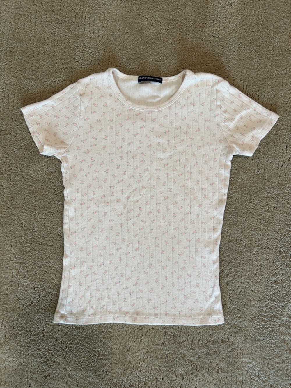 Brandy Melville Pink Floral Pointelle T-shirt